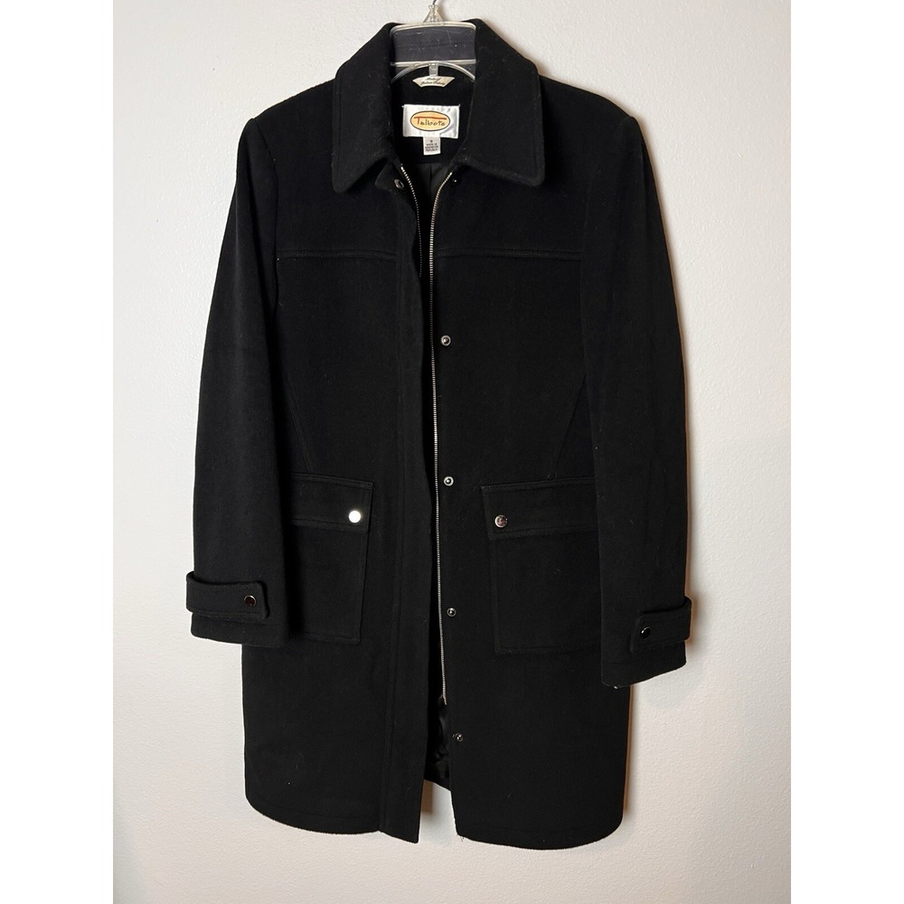 Talbots Coat‎ Women's 8 Black 100% Wool Italian Button Pea Coat Academia Preppy